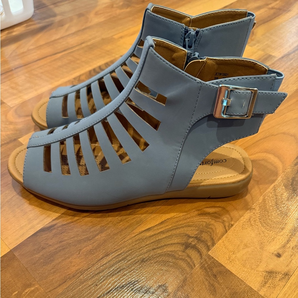 Comfortview‎ women’s scrappy gladiator blue sandals SZ 9W summer vacation